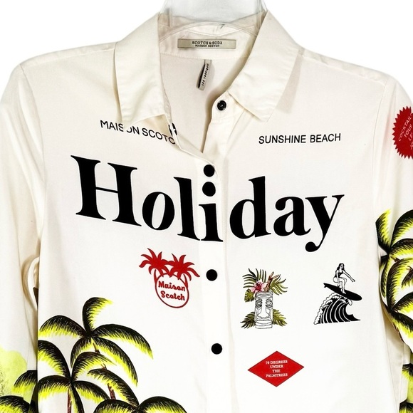 Anthropologie Scotch & Soda Holiday Tropical Shirt Dress Size XS - Picture 10 of 16